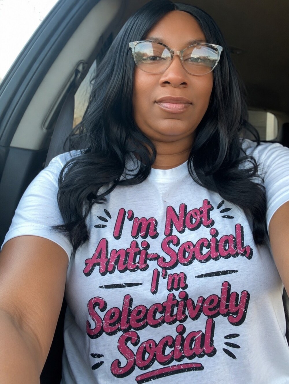 White Graphic Tee with Pink Retro Script Saying